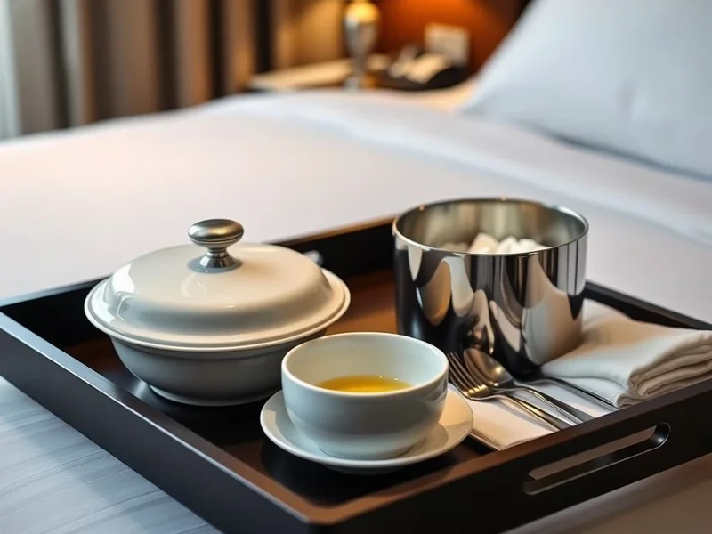 Using room service to order food in a hotel