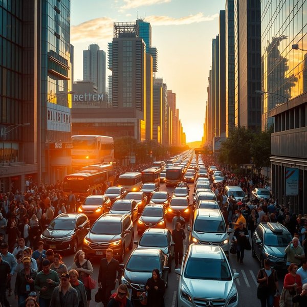صورة شارع مزدحم خلال rush hour