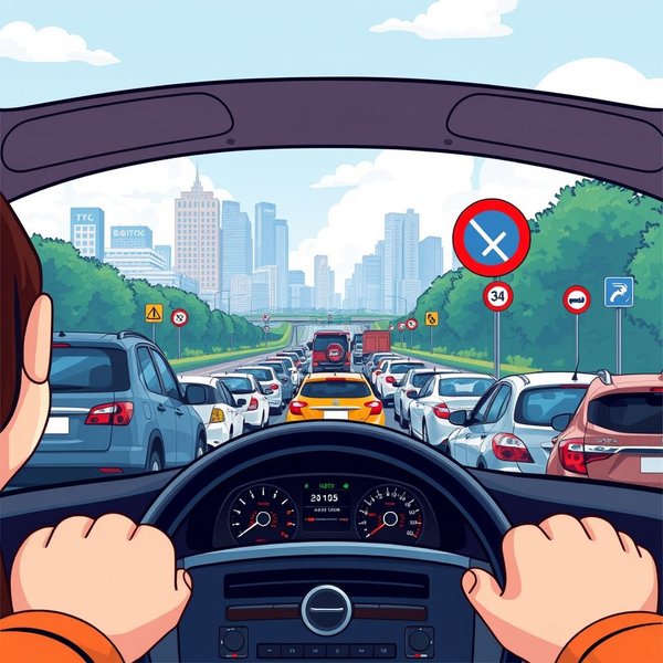صورة تظهر a traffic jam من منظور سيارة