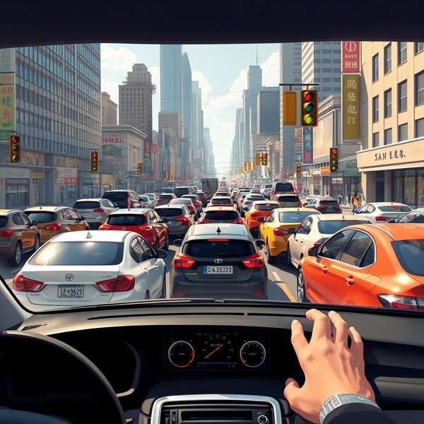 Image showing a traffic jam from a car's perspective