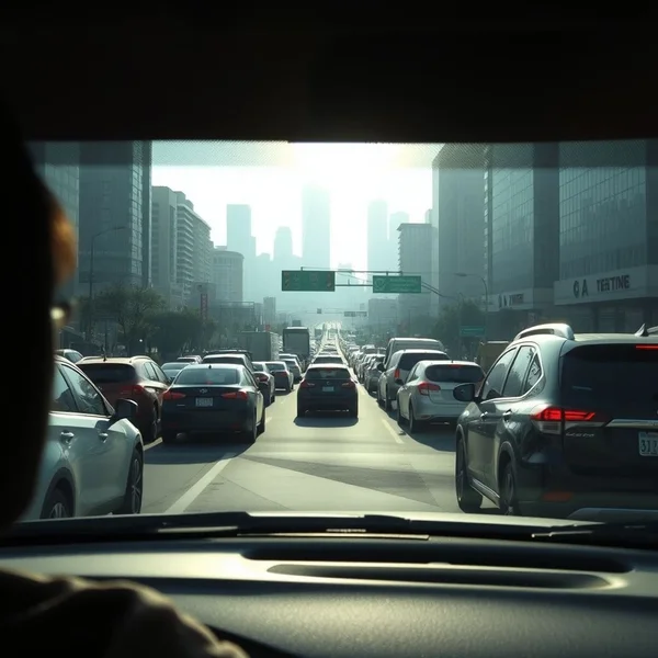 从汽车视角看a traffic jam的图片