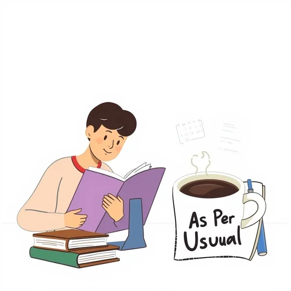 Image showing a routine or typical daily scene with the text "As Per Usual" subtly integrated