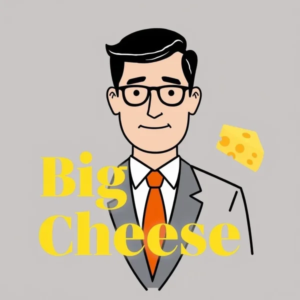 A stylized graphic representing an important person, perhaps with a subtle cheese motif, with the text "The Big Cheese: An Important Person Idiom"