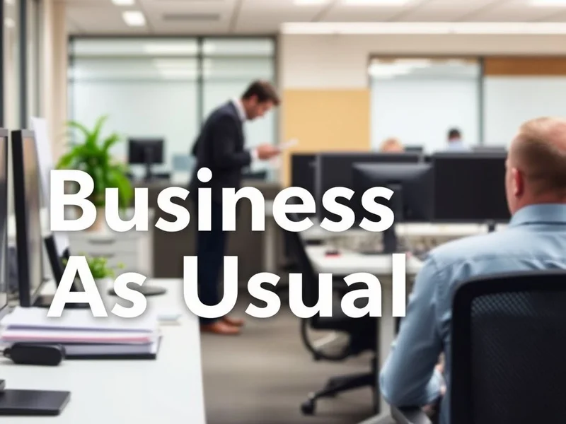 An office scene indicating everything is proceeding normally, illustrating the meaning of Business As Usual