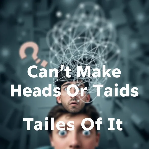 Uma pessoa parecendo confusa com um diagrama complexo para ilustrar Can't Make Heads Or Tails Of It