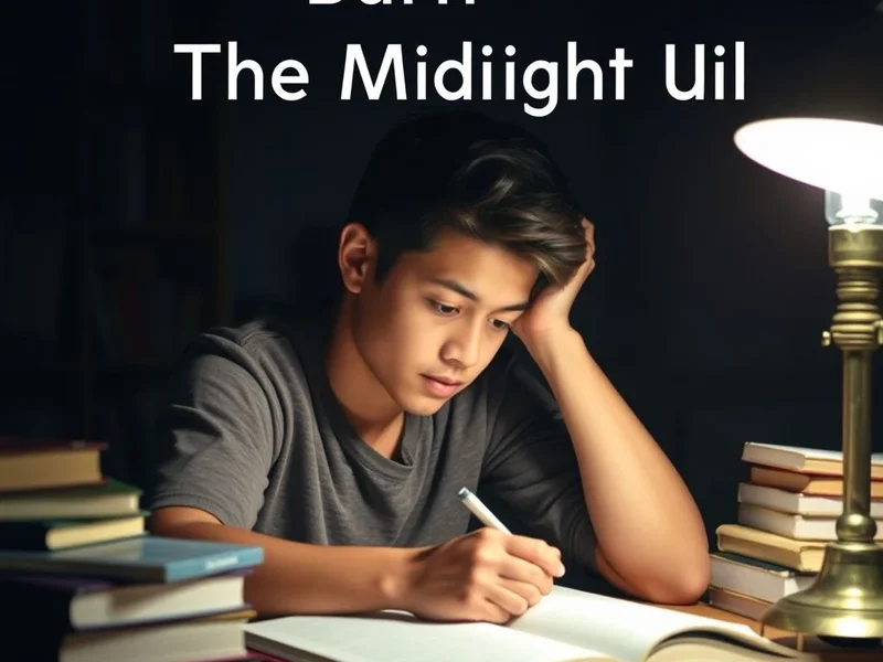 Um estudante focado em livros tarde da noite, ilustrando como Burn The Midnight Oil