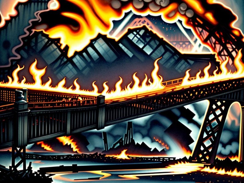 Imagen de un puente en llamas con el título: Comprendiendo el modismo Burn Bridges