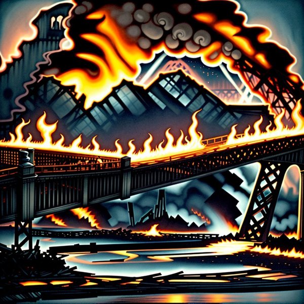 Imagen de un puente en llamas con el título: Comprendiendo el modismo Burn Bridges