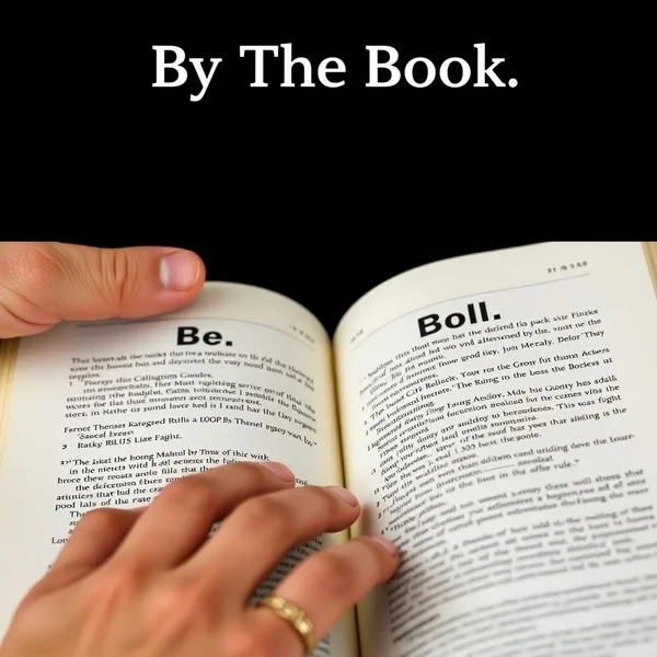 Image showing a person following a rule book to understand 'By The Book'