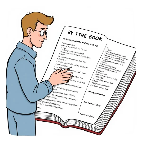 Image showing a person following a rule book to understand 'By The Book'