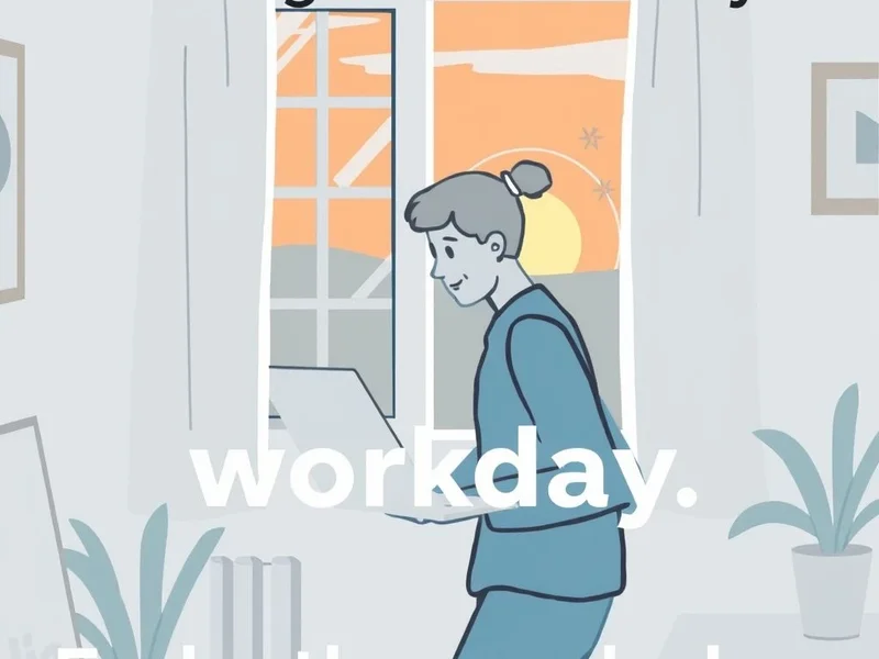 Image showing a person leaving an office or a sunset over a workplace, with text 'Call It A Day'
