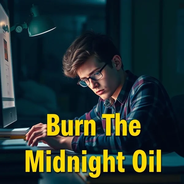 A student focused on books late at night, illustrating how to Burn The Midnight Oil