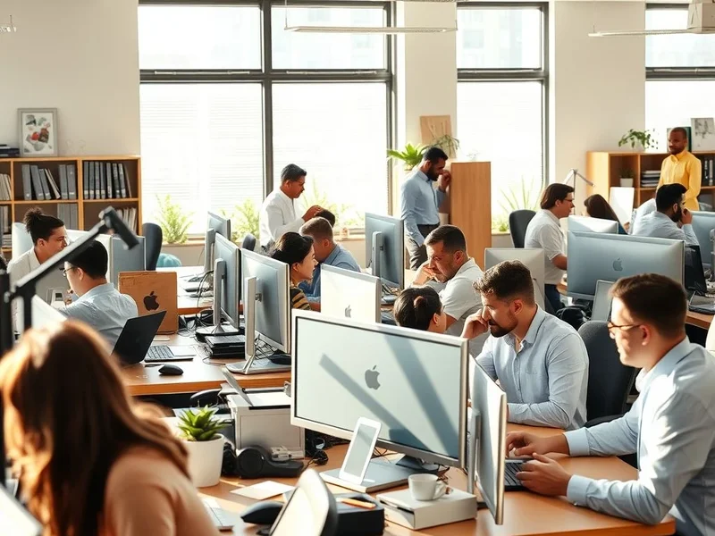 An office scene indicating everything is proceeding normally, illustrating the meaning of Business As Usual