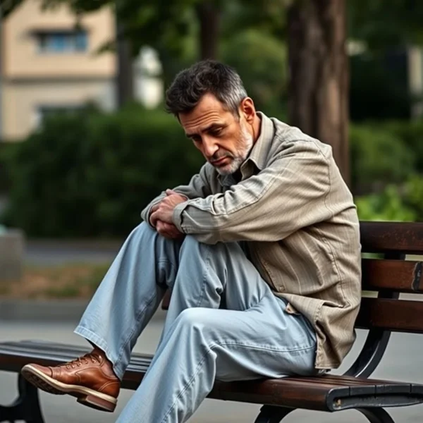 Man sitting alone looking Down And Out