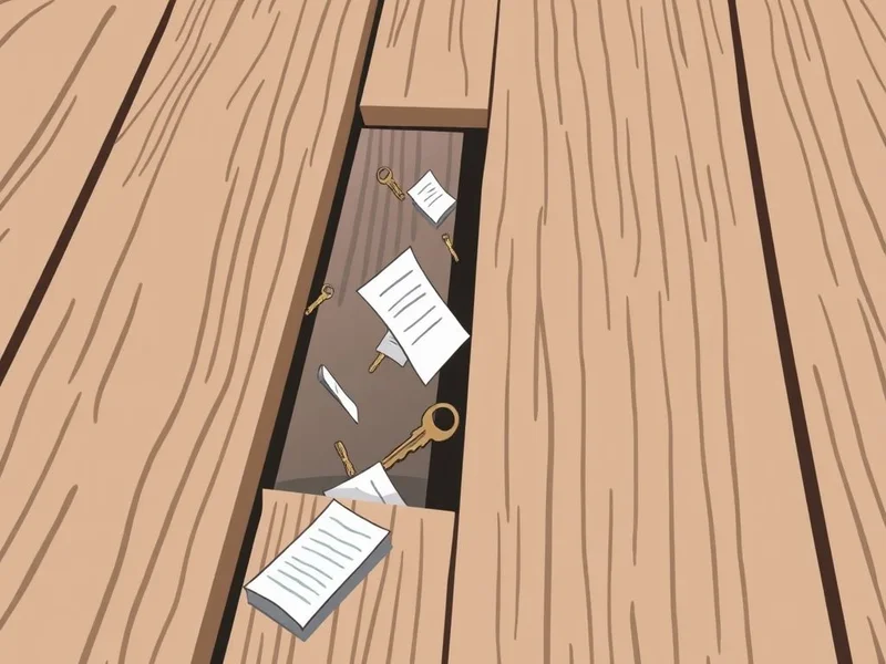 Illustration of items falling through floorboards to represent the idiom Fall Through The Cracks
