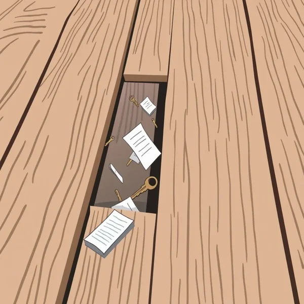 Illustration of items falling through floorboards to represent the idiom Fall Through The Cracks