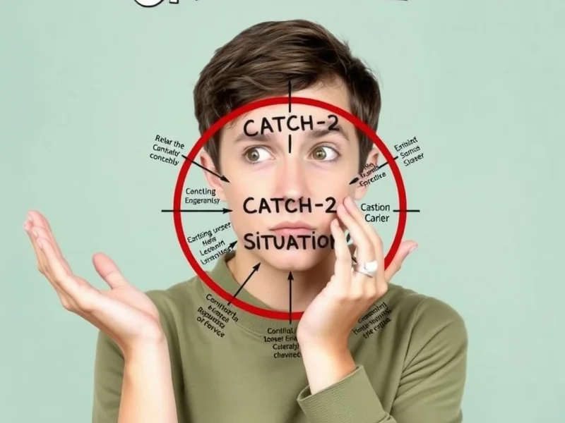 A visual representation of a person looking confused at a Catch-22 Situation, perhaps a circular maze with no exit