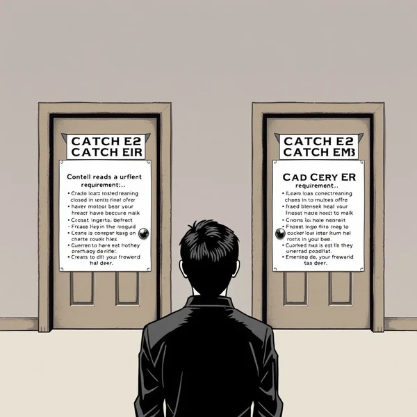 A visual representation of a person looking confused at a Catch-22 Situation, perhaps a circular maze with no exit