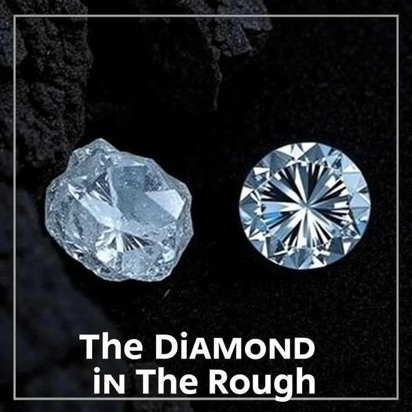 A partially polished diamond in a rocky setting, illustrating the idiom Diamond In The Rough