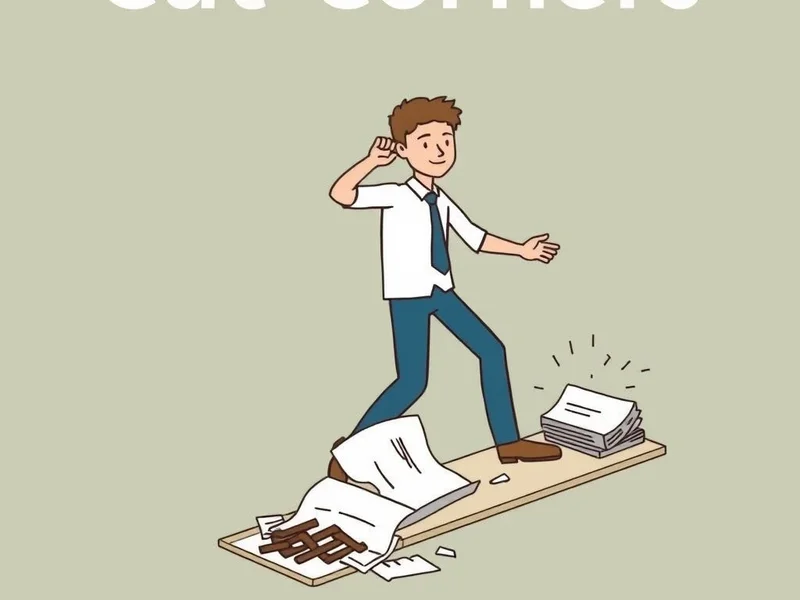 Illustration of the idiom Cut Corners and its meaning