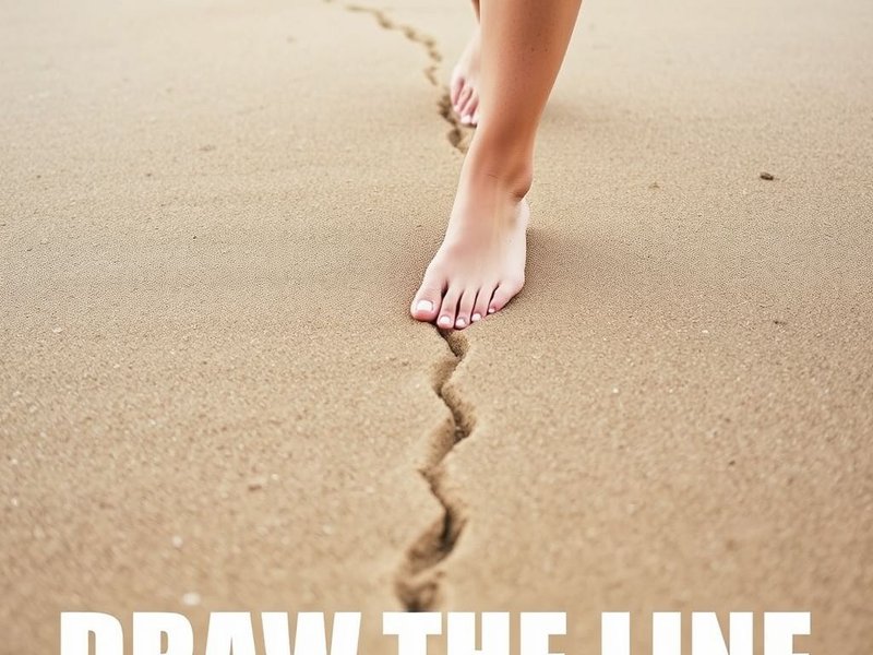 Mujer dibujando una línea en la arena para ilustrar cómo Draw The Line idiomáticamente