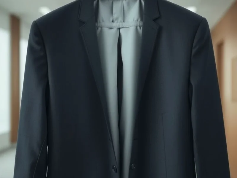 An empty suit hanging on a hanger, symbolizing the idiom "Empty Suit"