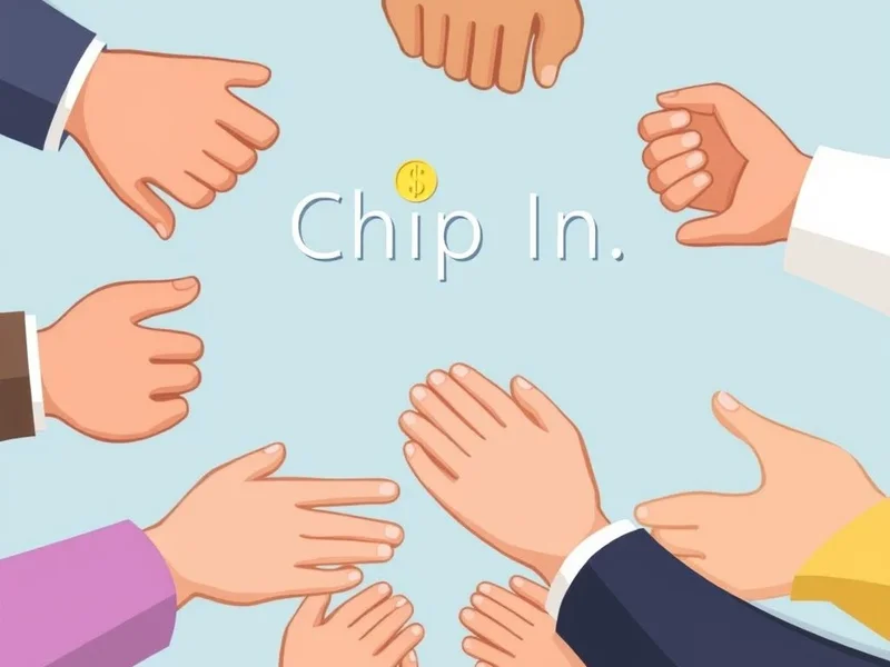 Pessoas juntando moedas, ilustrando o idioma "Chip In"