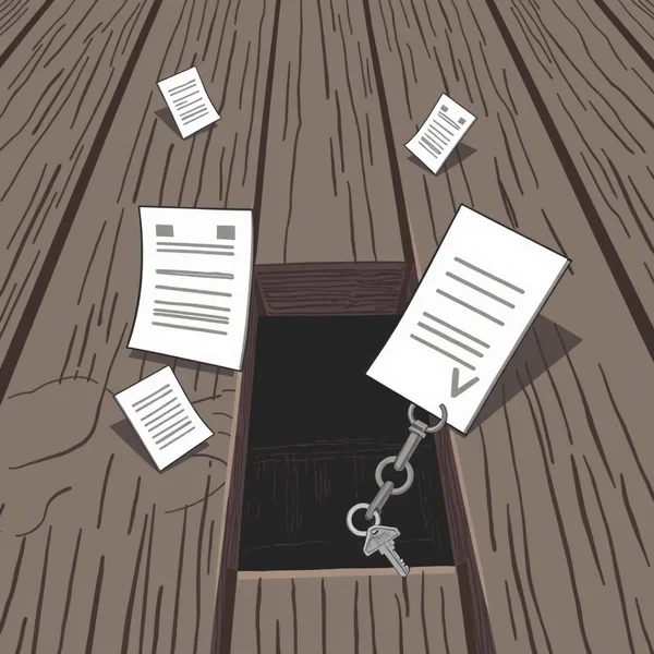 Illustration of items falling through floorboards to represent the idiom Fall Through The Cracks