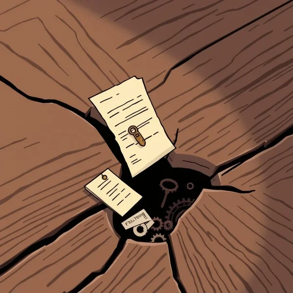 Illustration of items falling through floorboards to represent the idiom Fall Through The Cracks