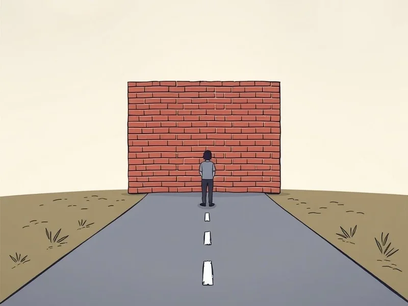 Illustration of a road leading to a brick wall, signifying a Dead End Job