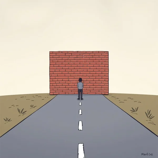 Illustration of a road leading to a brick wall, signifying a Dead End Job