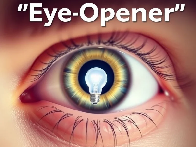 Image of a wide open eye with a lightbulb, signifying an eye-opener moment