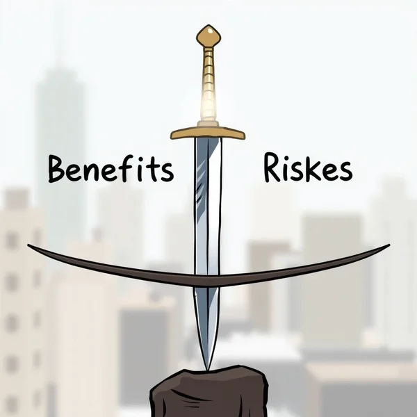 A sword with two sharp edges, illustrating the idiom "Double-Edged Sword"