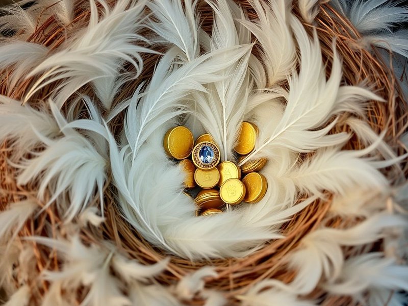 Một chiếc tổ thoải mái với lông chim, tượng trưng cho việc ai đó làm giàu cho bản thân, minh họa cho thành ngữ Feather One's Own Nest