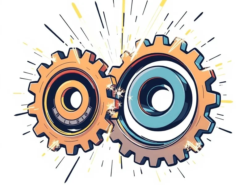 Illustration representing 'Fire On All Cylinders' with dynamic gears and sparks to show peak performance
