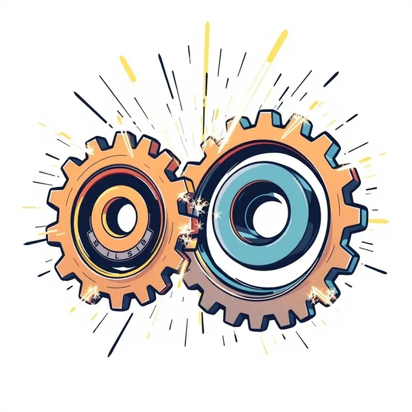 Illustration representing 'Fire On All Cylinders' with dynamic gears and sparks to show peak performance