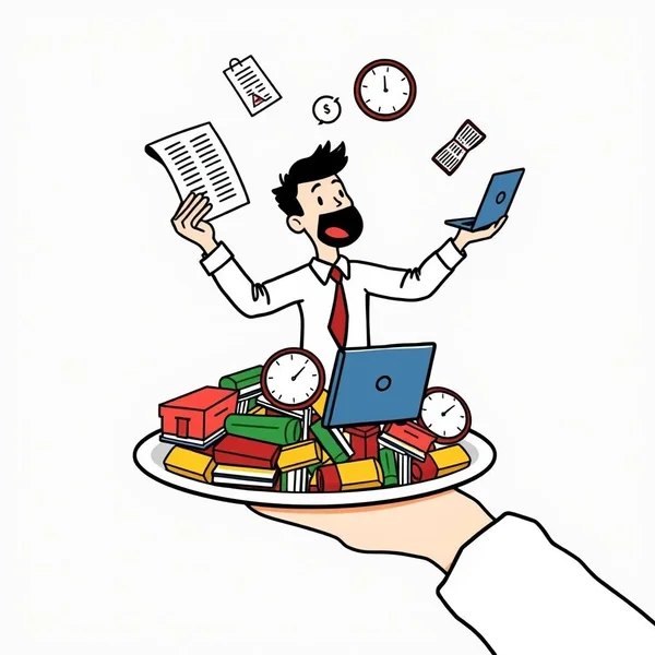 Illustration of a person juggling many items representing having a Full Plate