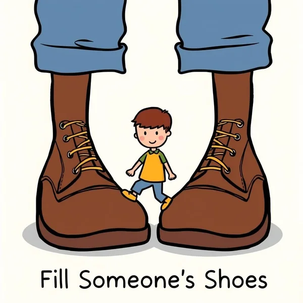 Um par de sapatos grandes ao lado de um par menor, ilustrando o conceito de "Fill Someone's Shoes"