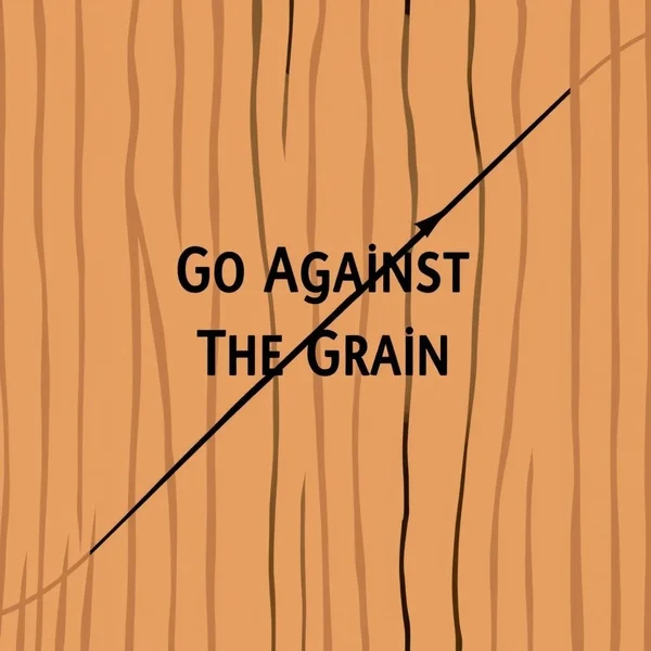 Illustration of wood grain with one path going against it, representing the idiom Go Against The Grain