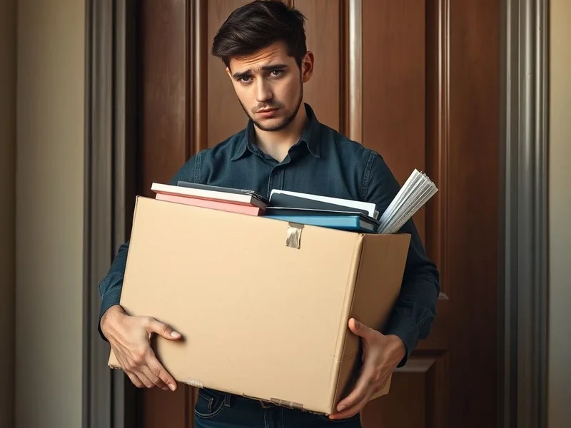 Persona con aspecto triste con una caja de pertenencias de oficina - Ilustrando Get The Sack