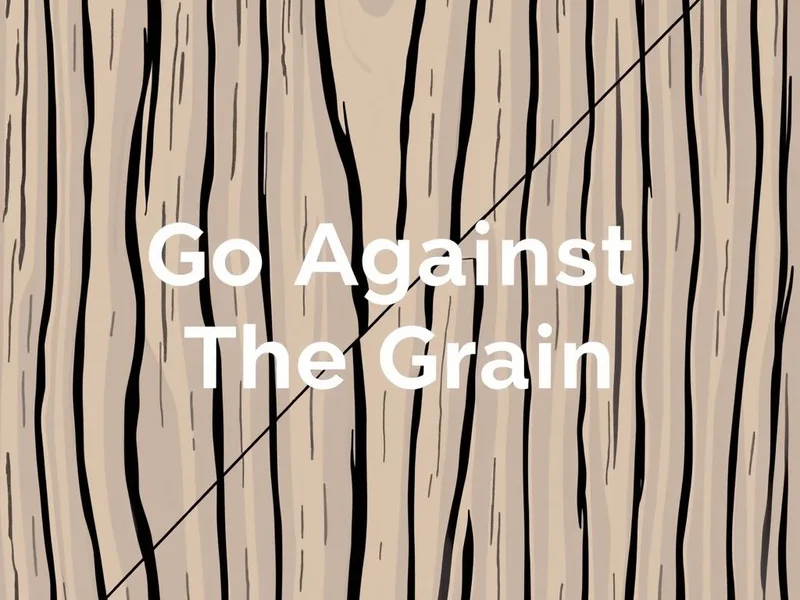 Illustration of wood grain with one path going against it, representing the idiom Go Against The Grain