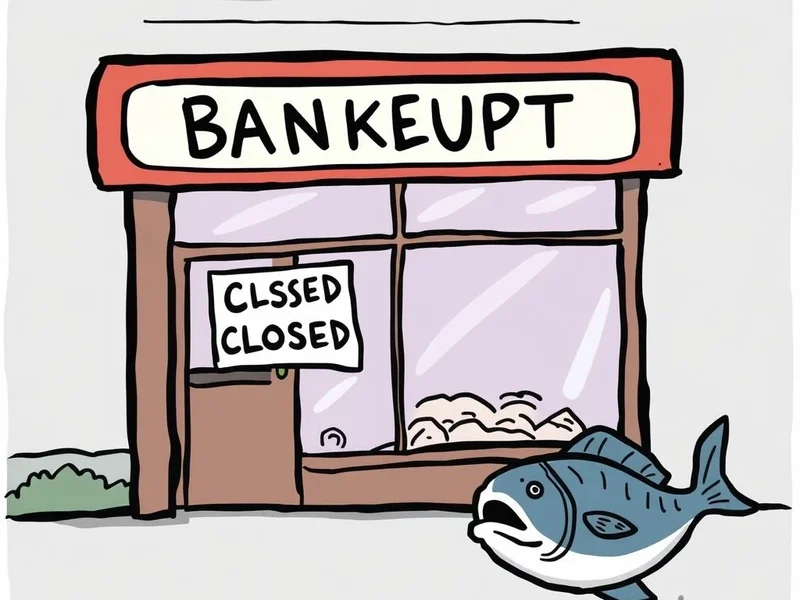 Ilustración para el modismo Go Belly Up mostrando un negocio fallido o un pez literalmente boca arriba (belly up)