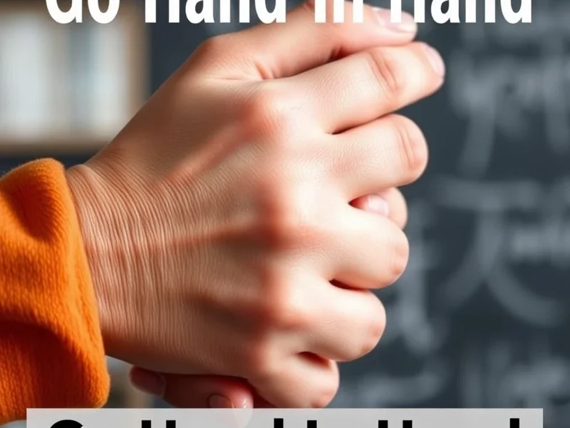 Image: Two hands clasped together, illustrating the concept of "Go Hand In Hand"