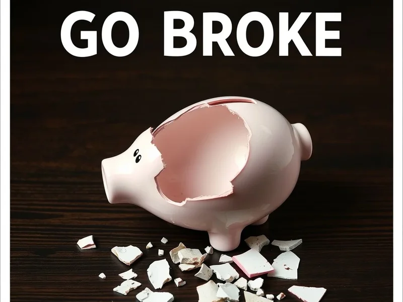 A visual representation of what it means to Go Broke, like an empty wallet or a shattered piggy bank