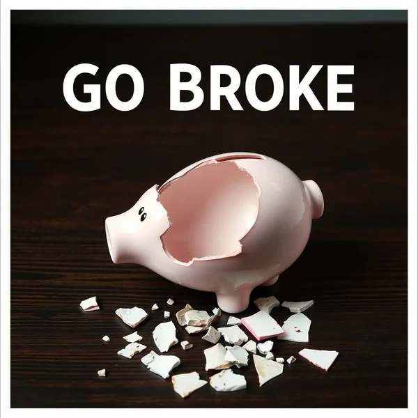 A visual representation of what it means to Go Broke, like an empty wallet or a shattered piggy bank