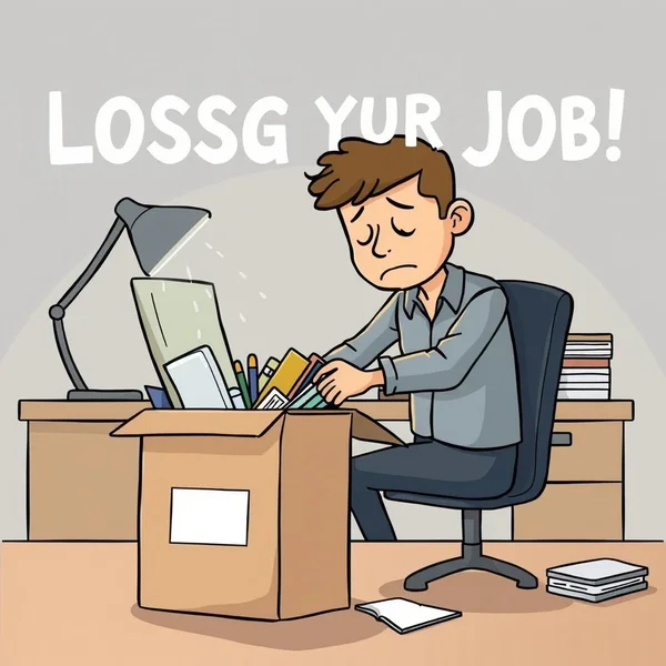 Person looking sad with a box of office belongings - Illustrating Get The Sack