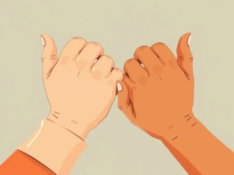 Image: Two hands clasped together, illustrating the concept of "Go Hand In Hand"