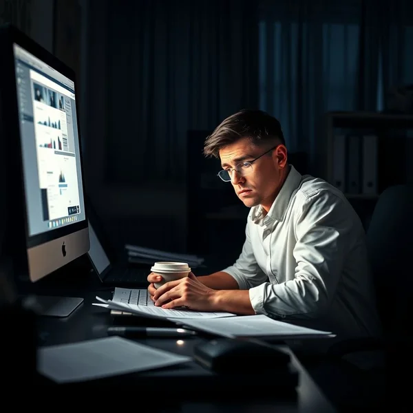 Man working late at night during the Graveyard Shift