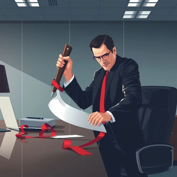 Image showing a figure representing a "Hatchet Man" in a business context, illustrating the English idiom