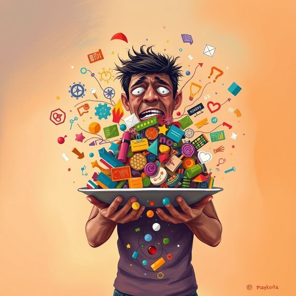 A person looking stressed with many tasks, illustrating the idiom "Have A Lot On One's Plate"